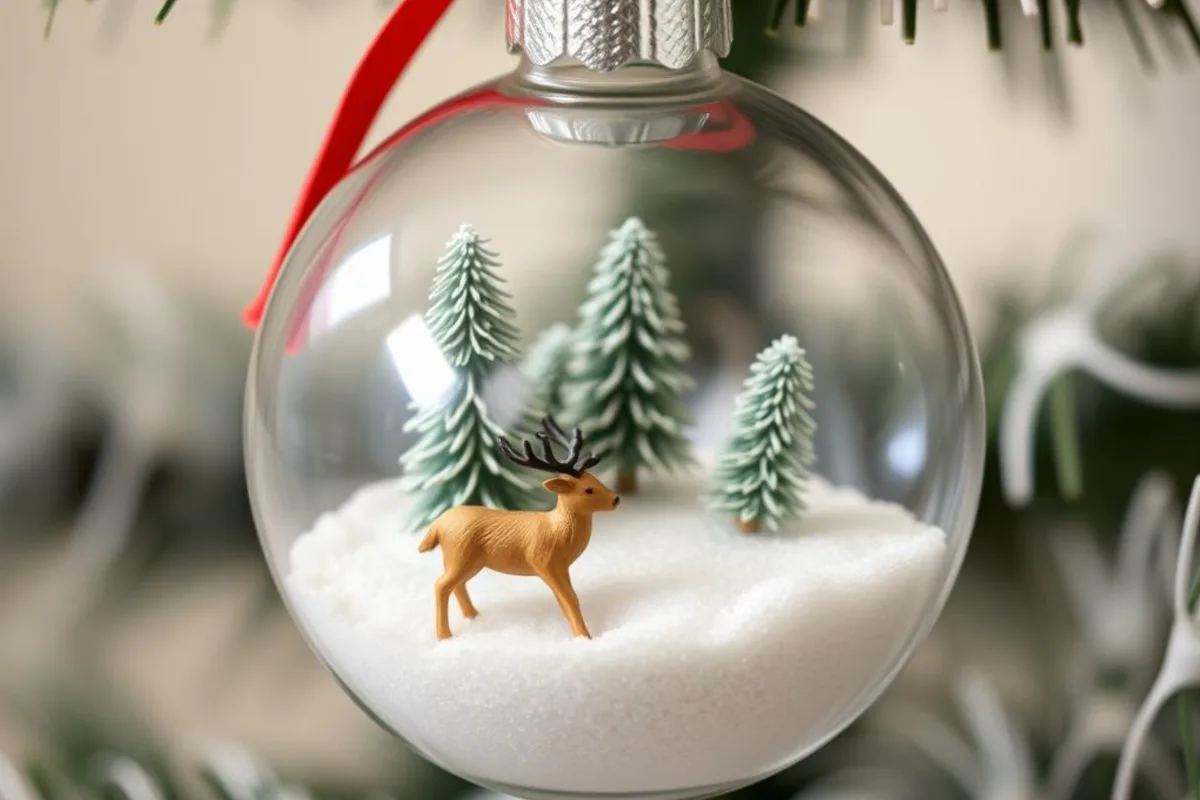 Mini-Terrarium in einer Weihnachtskugel mit kleiner Winterlandschaft