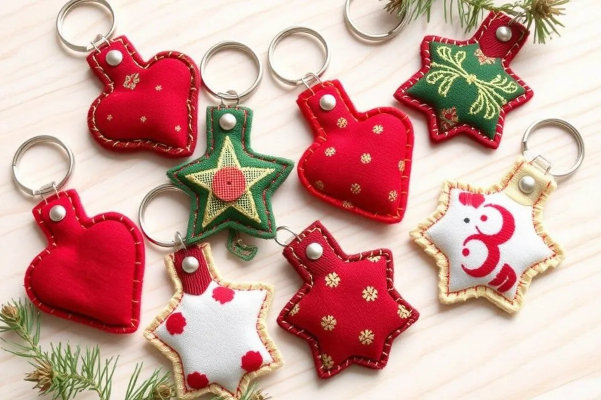 Verschiedene Schlüsselanhänger aus bunten Stoffresten