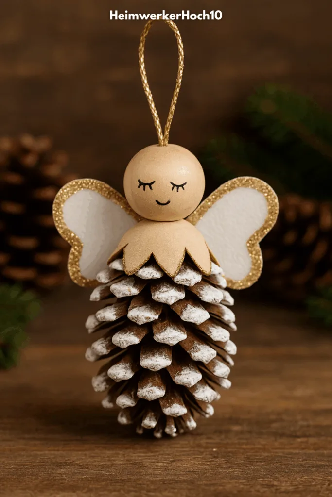 Weihnachtsbasteln mit Kindern - 3 einfache Ideen, die garantiert gelingen Handgemachter Tannenzapfen-Engel basteln – einfache Weihnachtsidee für Kinder