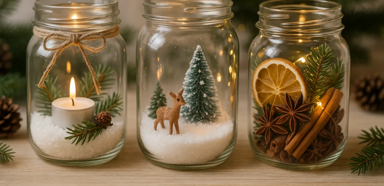 Weckglas Deko Weihnachten mit Kerze, Tannenzweig und Zimt – drei kreative Ideen für gemütliche Feststimmung.