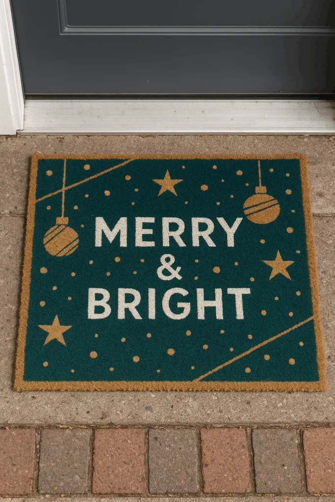 Fußmatte bemalen zu Weihnachten - 3 kreative DIY-Ideen Weihnachts-Fußmatte bemalen in Petrol mit goldenen Sternen und modernem Design