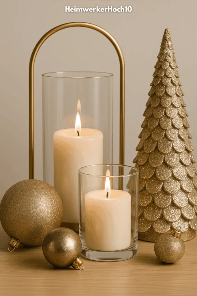 Weihnachtstrends 2025 - Die 5 schönsten Deko-Trends Moderne goldene Weihnachtsdekoration mit Kerzen, Glas und eleganten Akzenten
