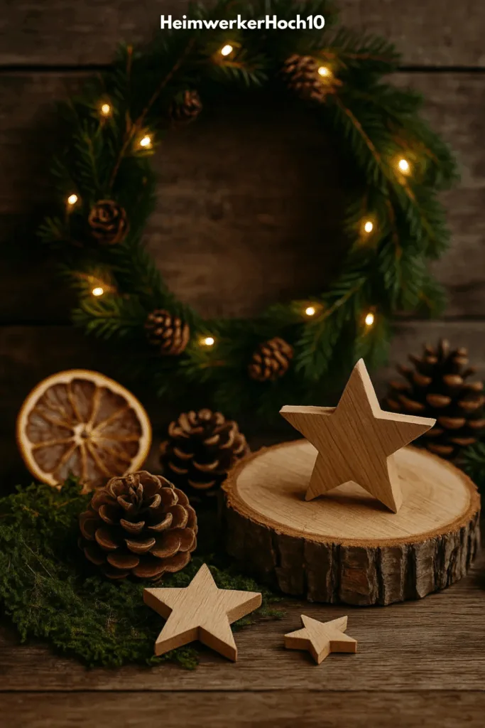 Weihnachtstrends 2025 - Die 5 schönsten Deko-Trends Natürliche Weihnachtsdeko 2025 mit Holzsternen, Moos, Zweigen und Lichtern