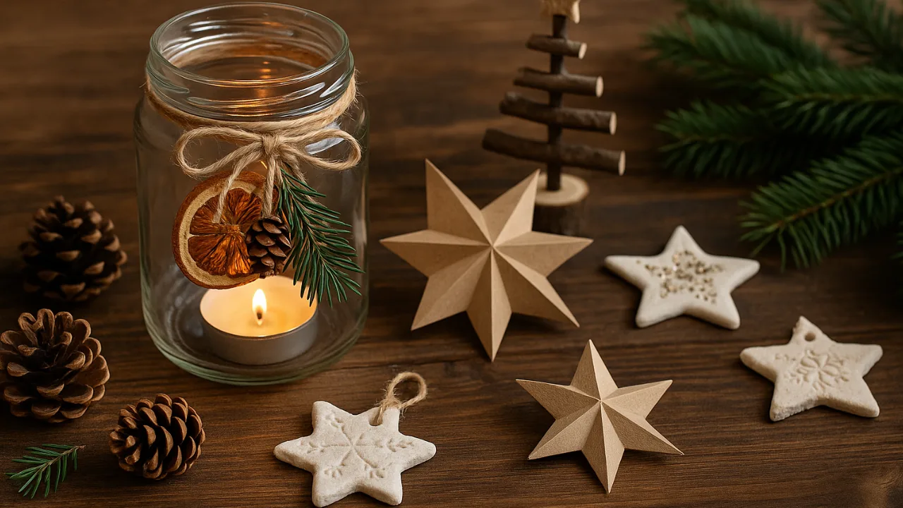 Einfache Bastelideen zu Weihnachten mit Windlichtern, Sternen und Naturmaterialien