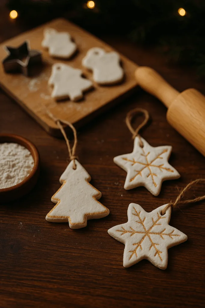 Salzteiganhänger basteln zu Weihnachten – einfache Bastelidee mit Sternen und Tannenbaum