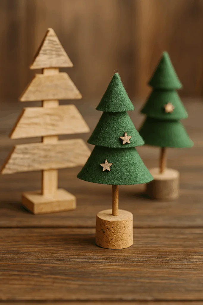 Mini-Weihnachtsbäume aus Holz und Filz – einfache Bastelidee zu Weihnachten