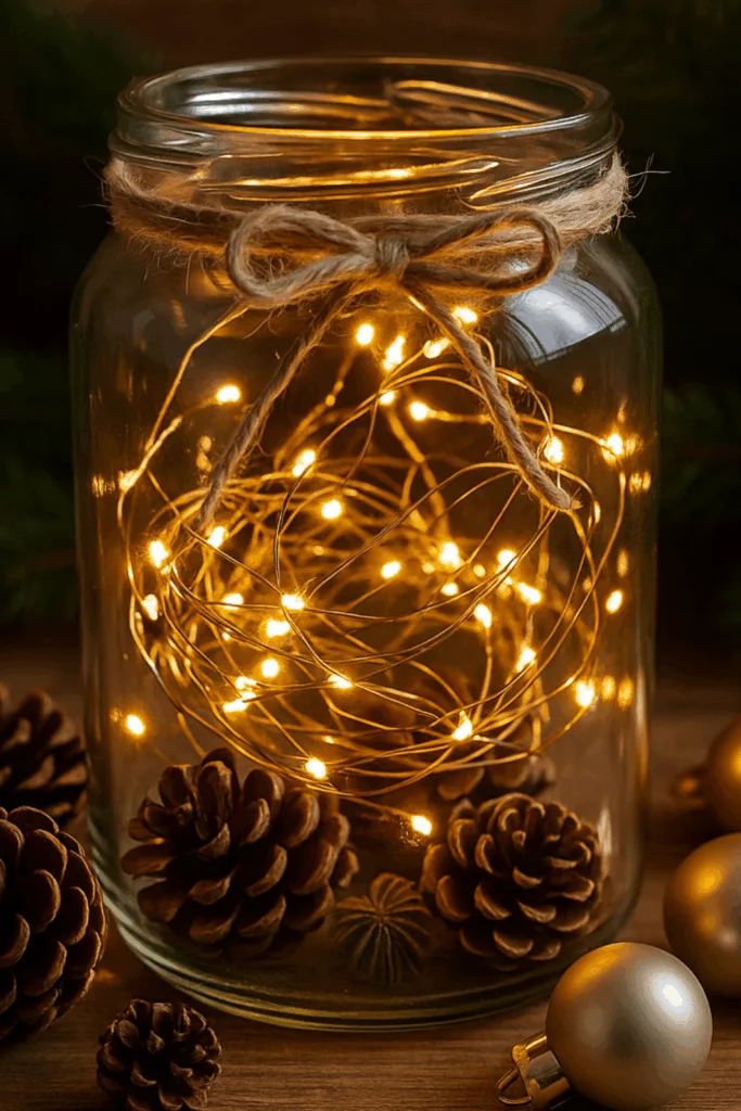 Weihnachtsdeko mit Lichterketten - 3 Ideen für ein festliches Zuhause Weihnachtsdeko mit Lichterkette im Glas, warmweißes Licht und Tannenzapfen