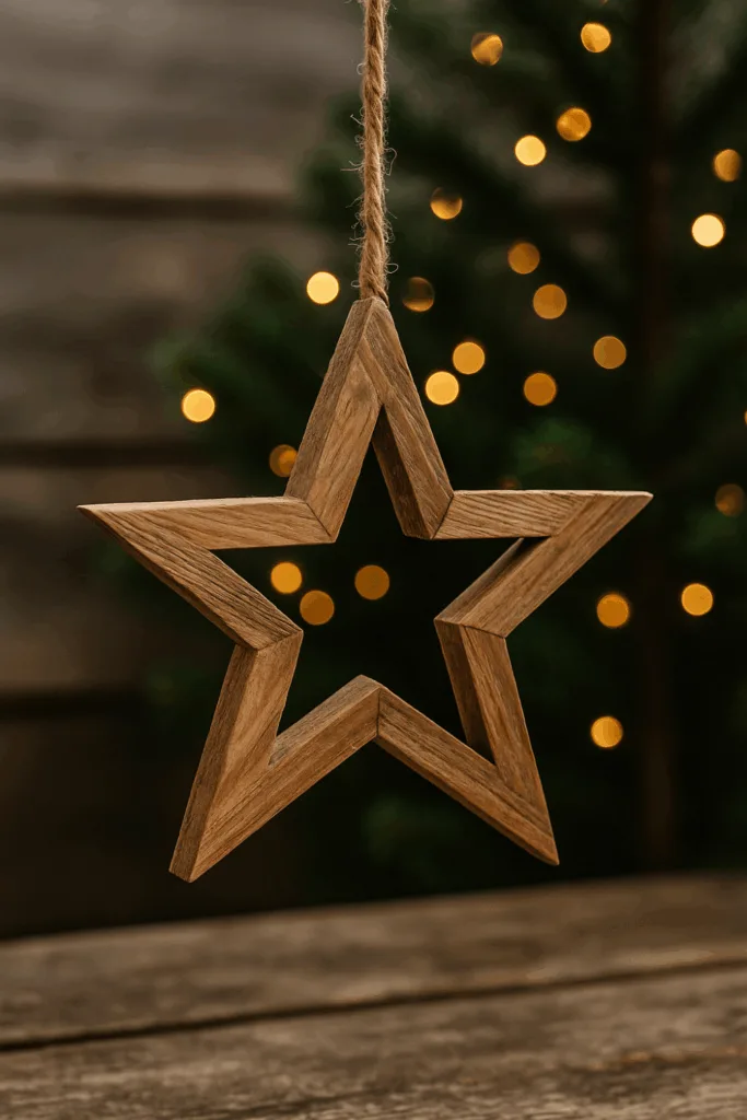 Holzideen zu Weihnachten - 4 kreative DIY-Projekte Rustikaler Holzstern aus Leisten vor Lichterkette – Weihnachtsdeko aus Holz