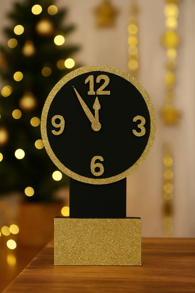 Selbstgemachte Countdown-Uhr als DIY-Idee für Silvesterdeko zuhause in Gold und Silber