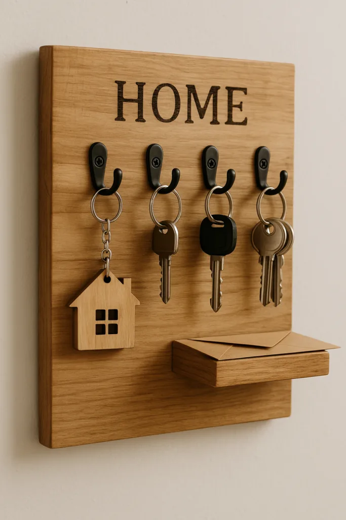 Weihnachtsgeschenke selber machen - 6 kreative Ideen, die von Herzen kommen Selbstgemachtes Holz-Schlüsselbrett mit Haken – ideales Weihnachtsgeschenk für Zuhause