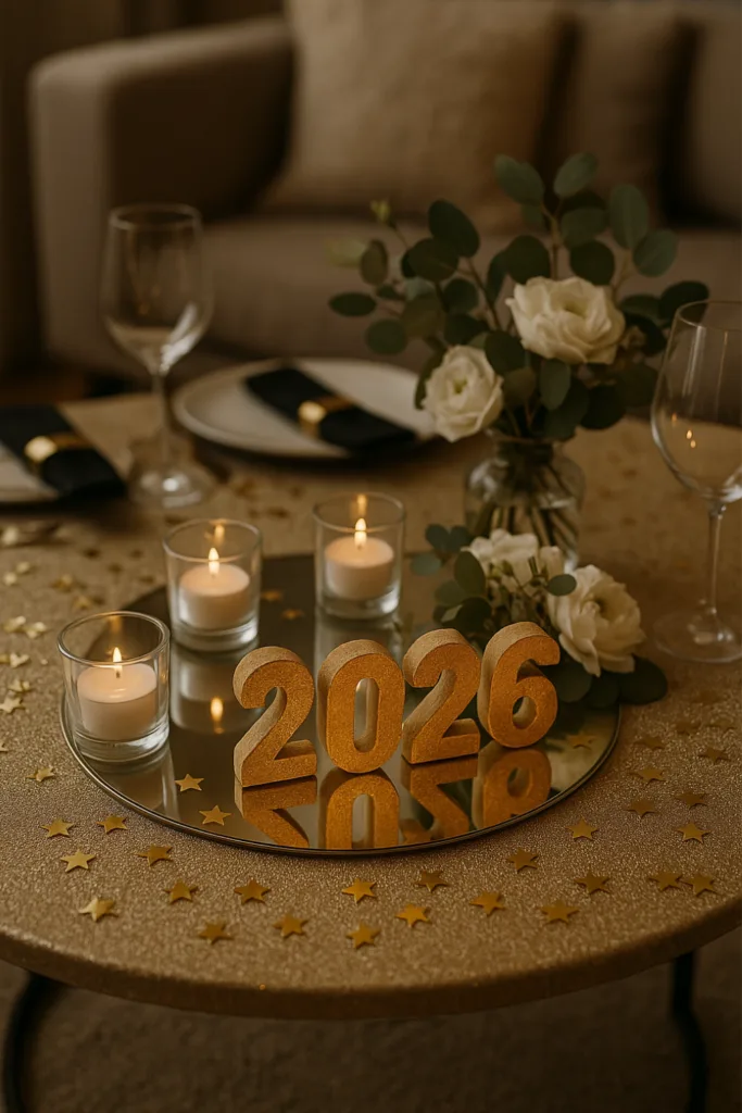 Kleines Wohnzimmer? Diese 5 Silvester-Deko-Ideen machen es mega gemütlich! Silvesterdeko 2026 im kleinen Wohnzimmer mit goldener Tischdeko und Kerzen