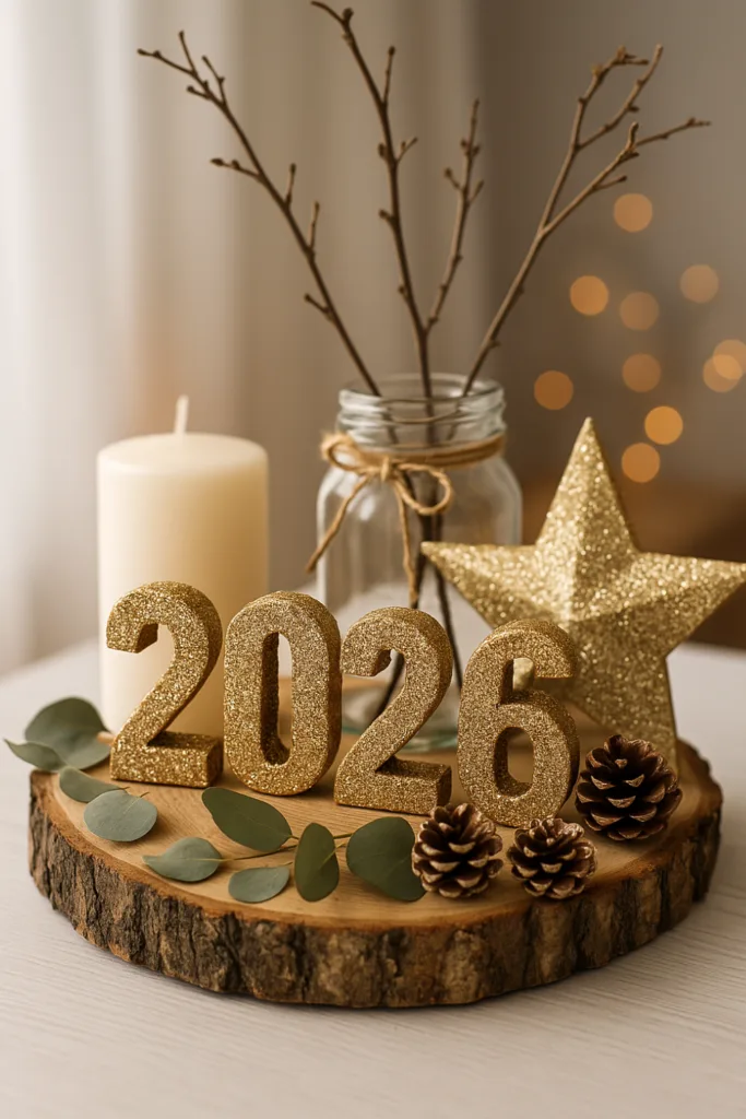 Kleines Wohnzimmer? Diese 5 Silvester-Deko-Ideen machen es mega gemütlich! Silvesterdeko 2026 aus Holz, Eukalyptus und Glitzerstern im kleinen Wohnzimmer