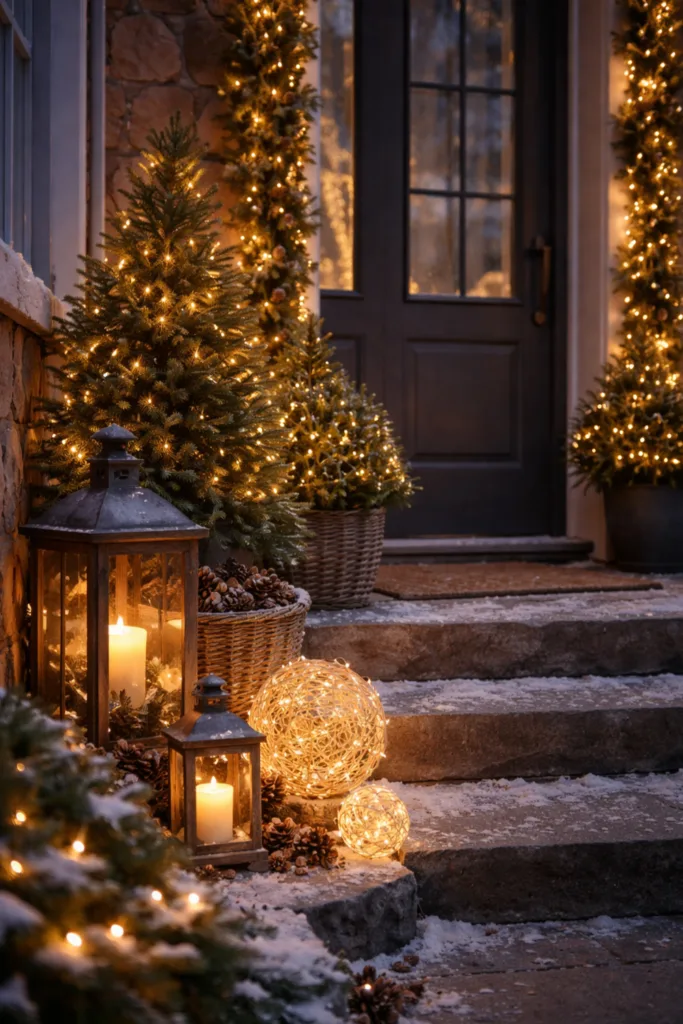 Winterdeko für den Hauseingang - 5 schöne Ideen zum Nachmachen Winterdeko für den Hauseingang mit Laternen, Lichterketten und Tannengrün