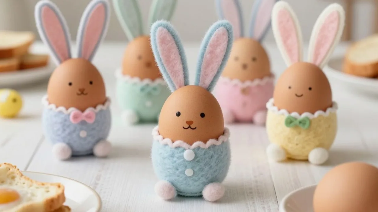 Niedliche Eierhasen mit Filzohren in Pastellfarben als kreative Osterdeko 2026 für Haus und Wohnung