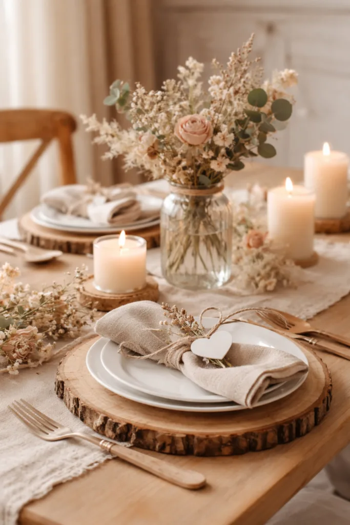 Valentinstag Deko Trends 2026: Diese 3 sind IN und diese 3 OUT Valentinstagsdeko aus Holz, Leinen und Trockenblumen in sanften Naturtönen