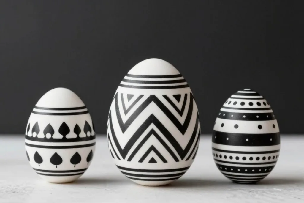 Moderne Osterdeko für dein Zuhause mit schwarz weißen Ostereiern im grafischen Design