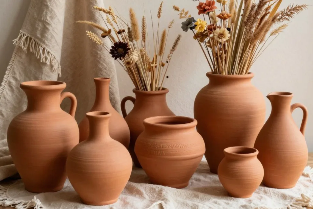 Terrakotta Vasen mit Naturblumen als Trendfarben zu Ostern