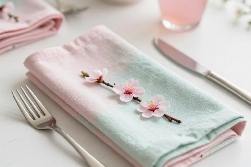 5 Osterdeko-Ideen für den Küchentisch, die du sofort umsetzen kannst Osterdeko für den Küchentisch Idee mit Stoffserviette, Zweig und Ei am Platz