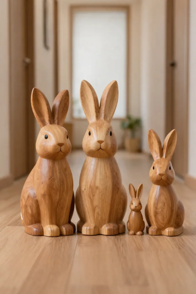 9 einfache Osterdeko-Ideen für einen wunderschönen Flur Holzhasen Deko in verschiedenen Größen aus Naturholz, ideal als Osterdeko im Flur oder Wohnbereich