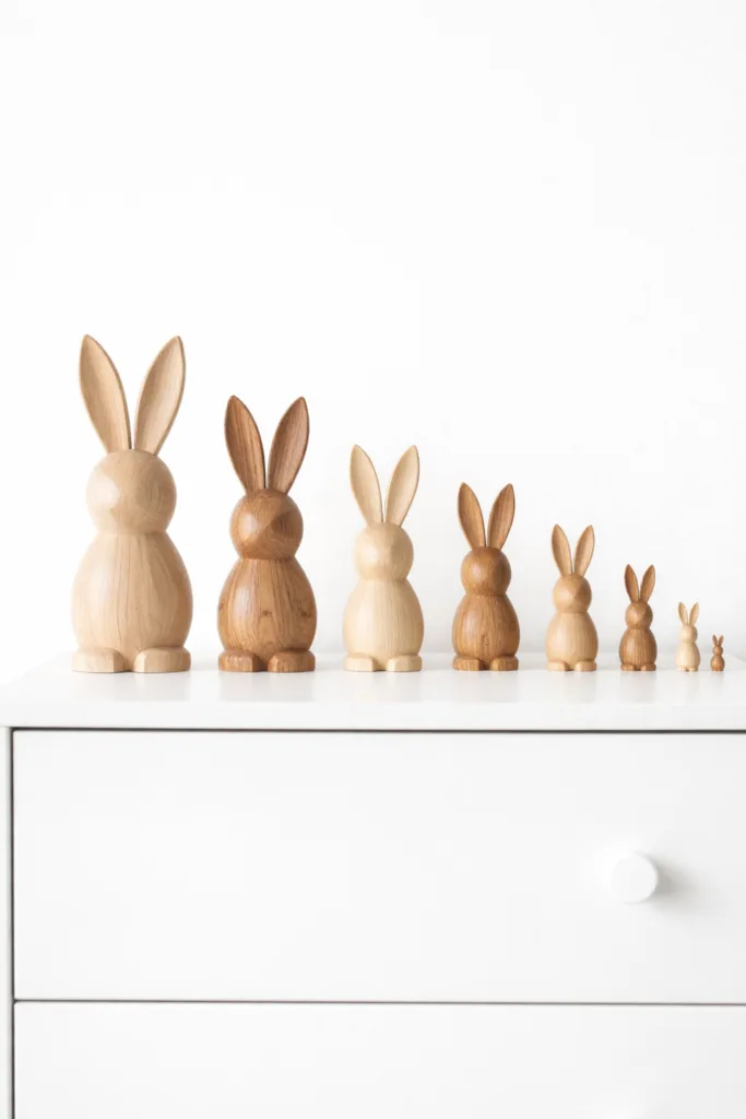 Osterdeko für die Kommode - 8 wunderschöne Ideen zu Ostern Holzhasen Deko auf Kommode – minimalistische Osterdeko Idee aus Naturholz