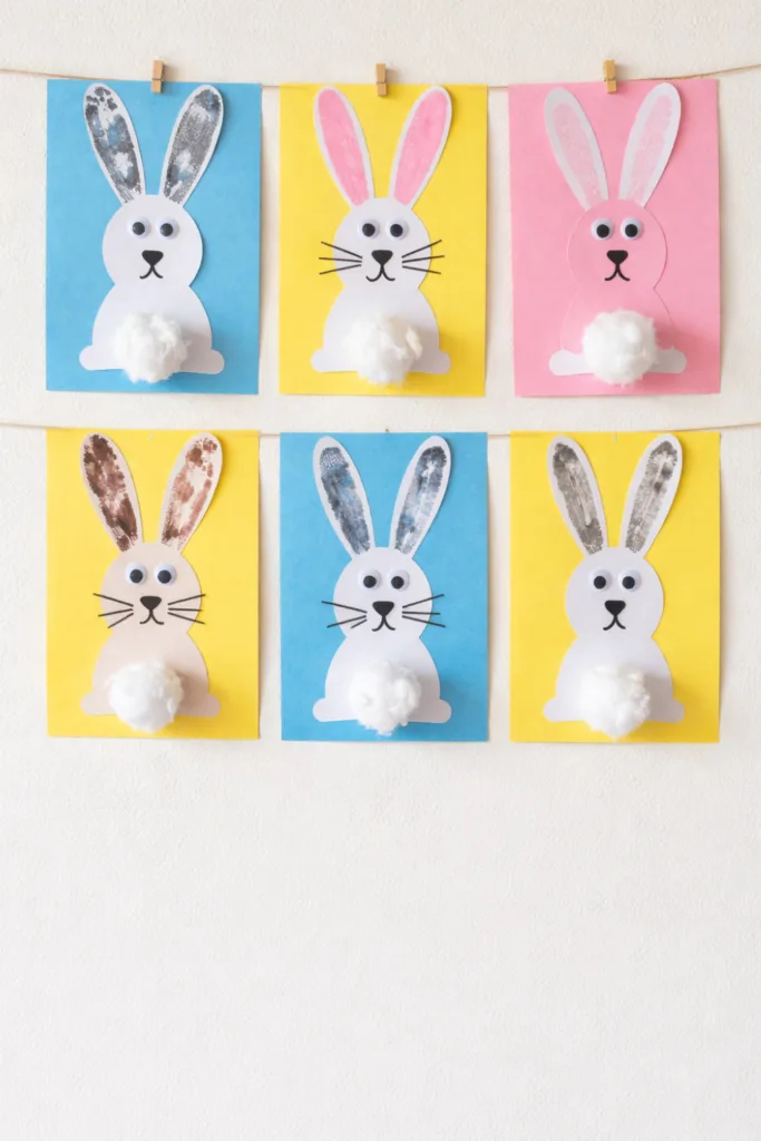Selbstgebastelte Osterhasen aus Papier und Watte – kreative Bastelidee mit Kindern