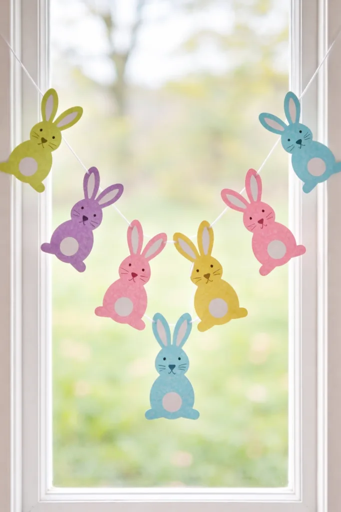 Bunte Hasengirlande aus Papier basteln mit Kindern als kreative Osterdeko