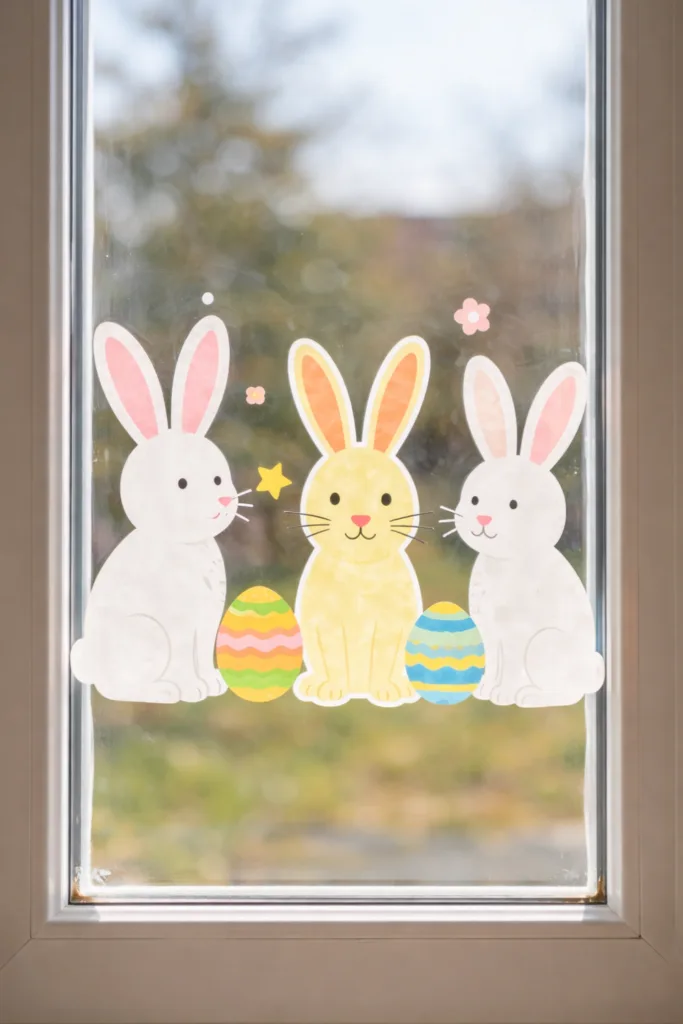 Bunte Fensterbilder mit Osterhasen und Eiern – Osterdeko basteln mit Kindern