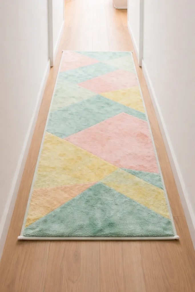 6 wunderschöne Ideen für deine Frühlingsdeko im schmalen Flur Pastellfarbener Teppichläufer als Frühlingsdeko für schmale Flure