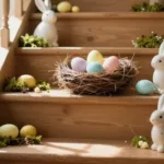 Osterdeko für Treppenstufen mit harmonischer Frühlingsdekoration und natürlichen Materialien
