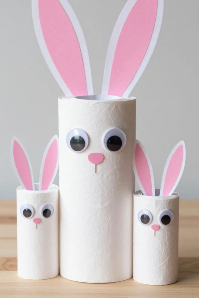 Osterdeko selber machen: schlichte Papierhasen aus Rollen als DIY für die Wohnung