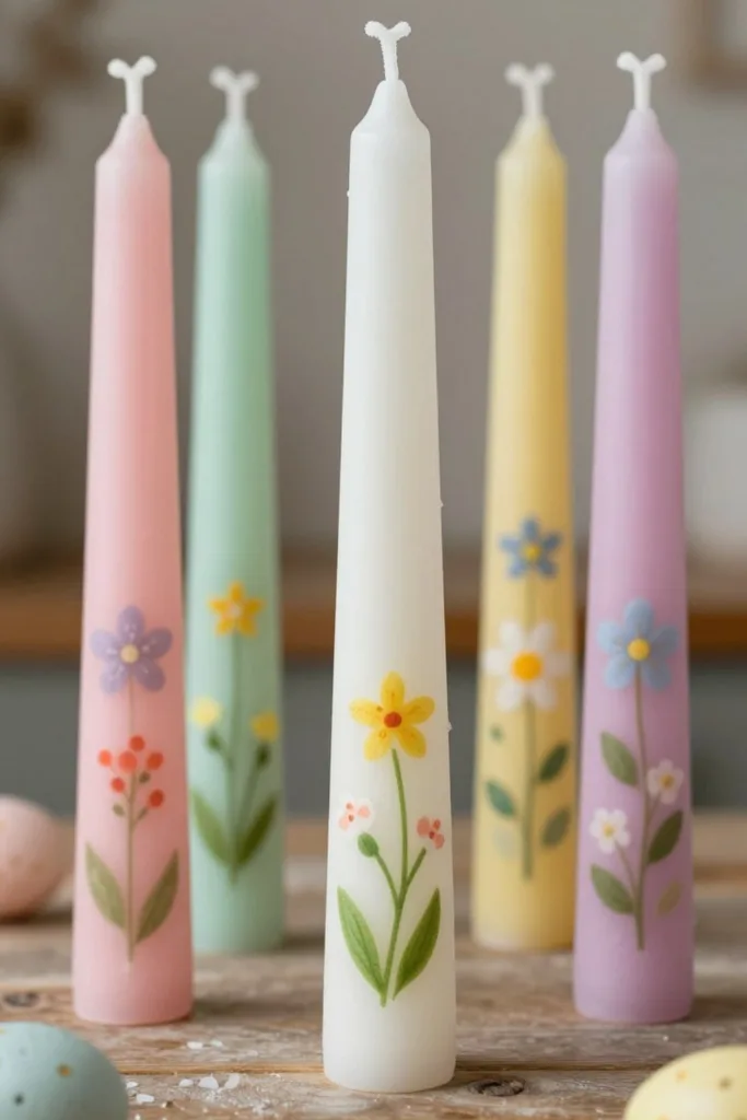 Osterdeko selber machen: handbemalte Kerzen als Frühlingsdeko für die Wohnung
