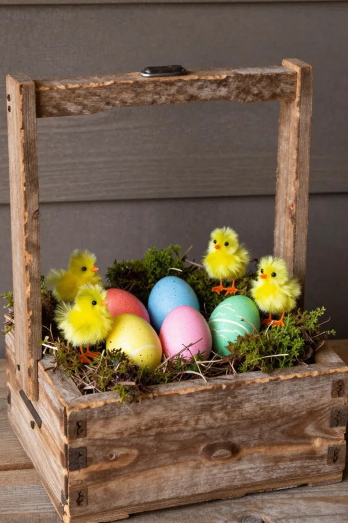 Osterdeko selber machen: Osterkörbchen mit Moos und Eiern für die Wohnung