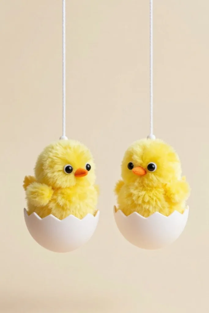 Osterdeko zum Aufhängen: 5 schöne Ideen zum Selbermachen Osterdeko zum Aufhängen selber machen mit Küken in Eierschalen als Fensterdeko