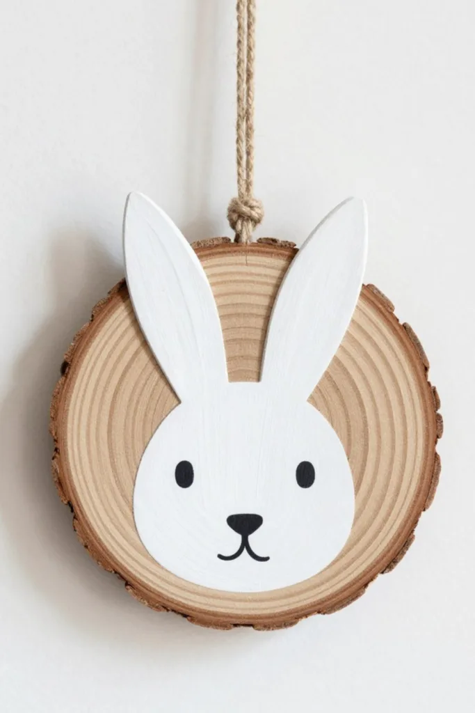 Osterdeko zum Aufhängen: 5 schöne Ideen zum Selbermachen Osterdeko zum Aufhängen selber machen mit Holzscheibe und Hasenmotiv