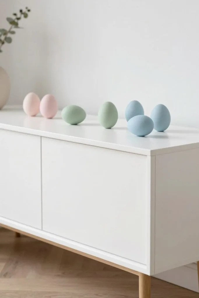 Minimalistische Ostereier in Pastellfarben als moderne Osterdeko für eine stilvolle Wohnung