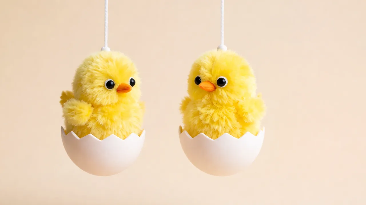 Osterdeko zum Aufhängen selber machen mit flauschigen Küken in Eierschalen als DIY Frühlingsdeko fürs Fenster