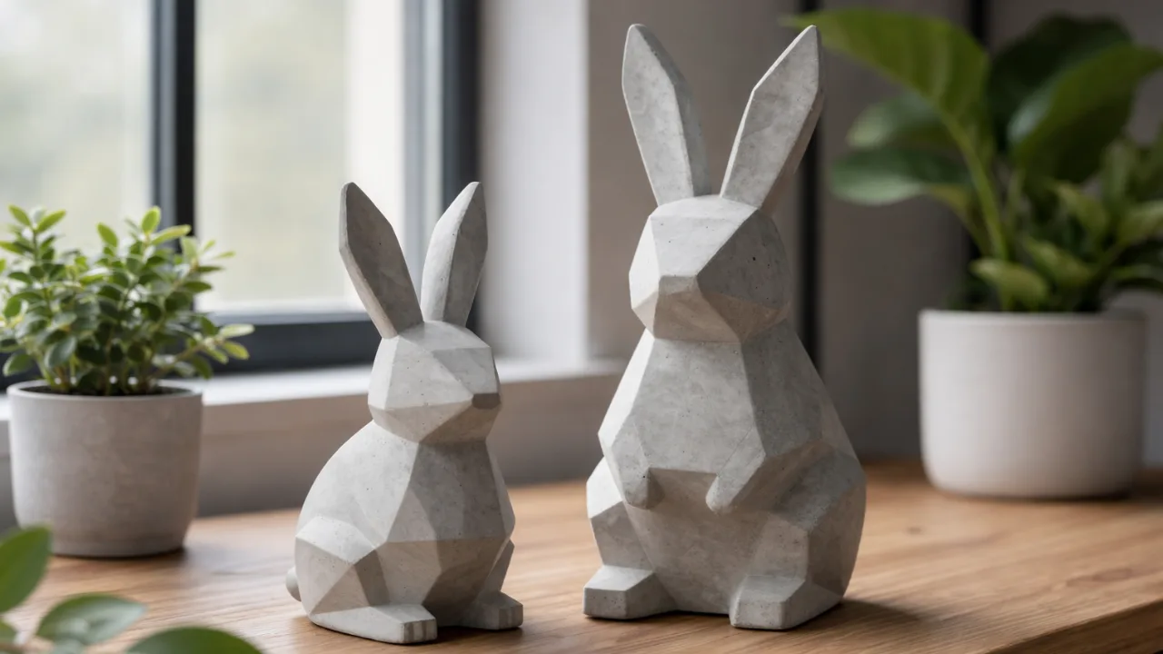 Skulpturale Hasenfiguren aus Beton als moderne Osterdeko Idee für die Wohnung