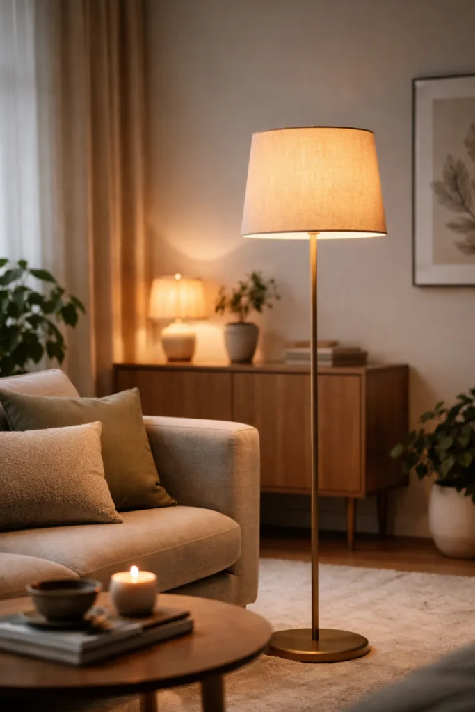 5 wunderschöne Ideen für deine April-Deko im kleinen Wohnzimmer Wohnzimmer Licht verändern mit Stehlampe für warme Atmosphäre im kleinen Wohnzimmer