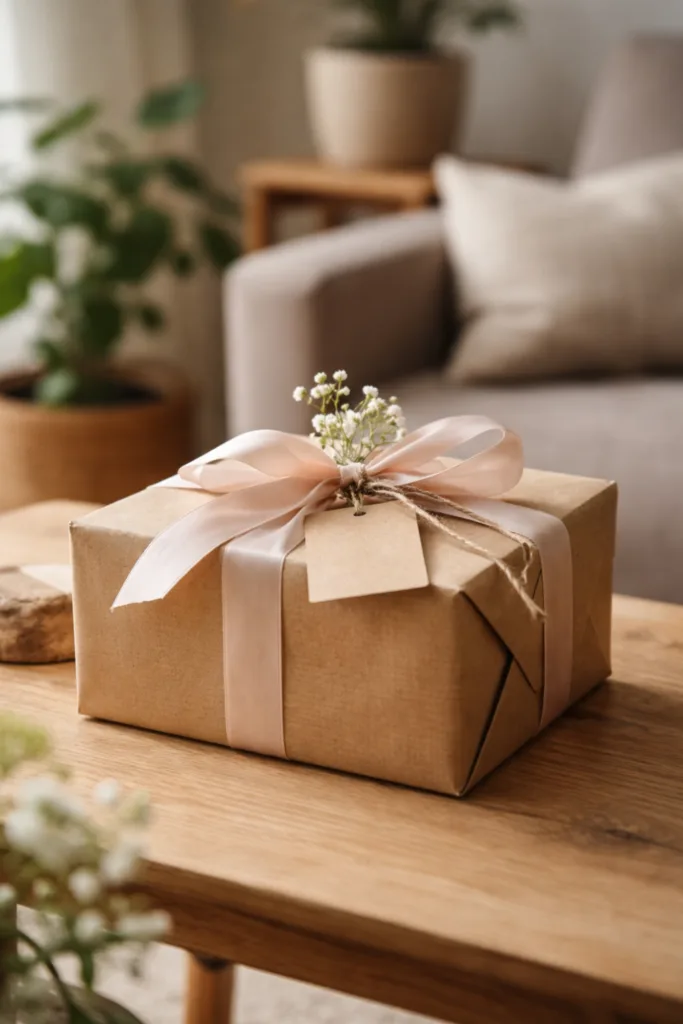 DIY Muttertagsdeko – 5 Ideen für eine persönliche Überraschung DIY Muttertag Deko Geschenkbox aus Kraftpapier mit Schleife und Trockenblumen auf Holztisch dekoriert