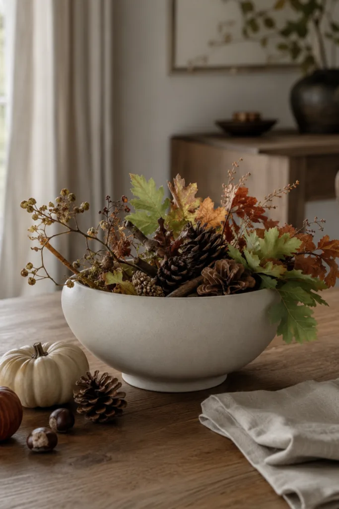 Herbstdeko für den Esstisch – 5 Ideen, die Platz und Gemütlichkeit verbinden Herbstdeko für den Esstisch mit Naturmaterialien, Kürbissen und ruhigen Erdtönen.