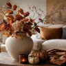 Herbstdeko Trends für die Wohnung 2026 mit Vase, Herbstzweigen, Kürbissen und warmem Wohnzimmer.