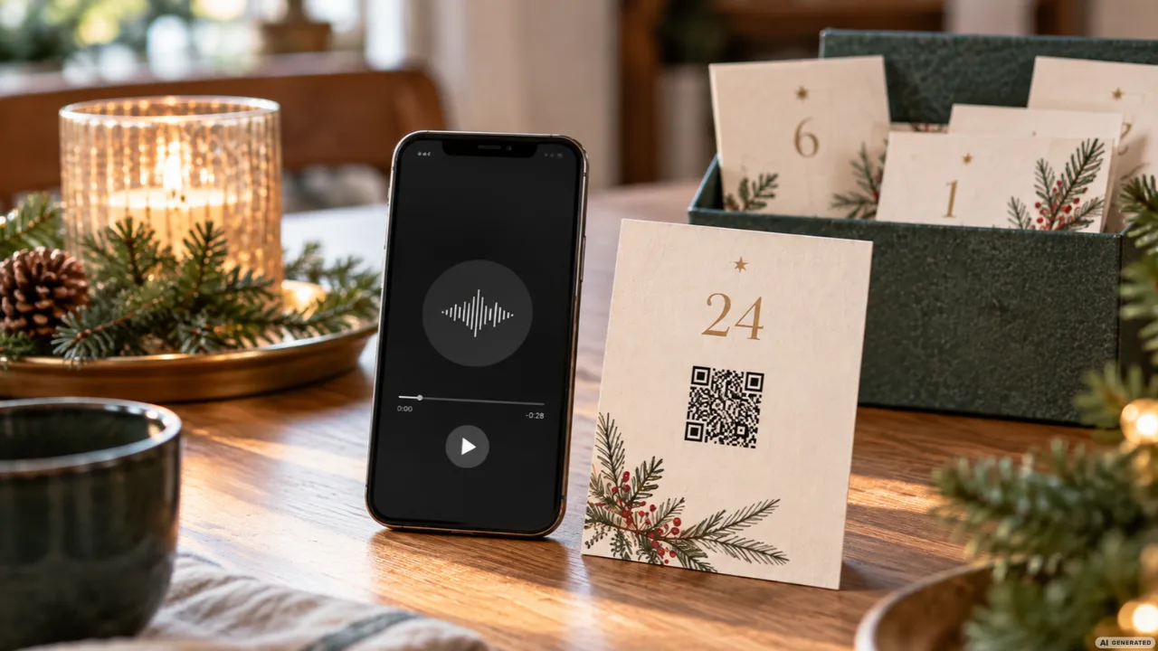 Adventskalender ohne Geschenke mit persönlichen Überraschungen, Sprachnachrichten und liebevoll gestalteten Weihnachtskarten.