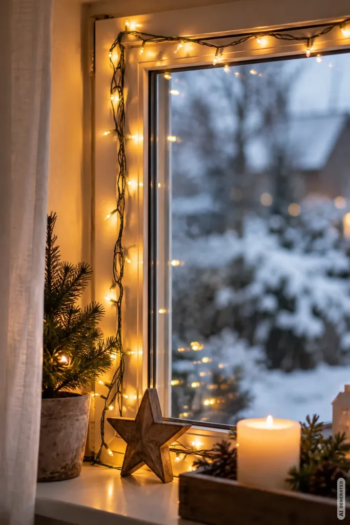Weihnachtsdeko fürs Fenster: 5 Ideen, die auch von draußen schön aussehen Weihnachtsdeko für die Fenster mit warmer Lichterkette und winterlicher Dekoration.