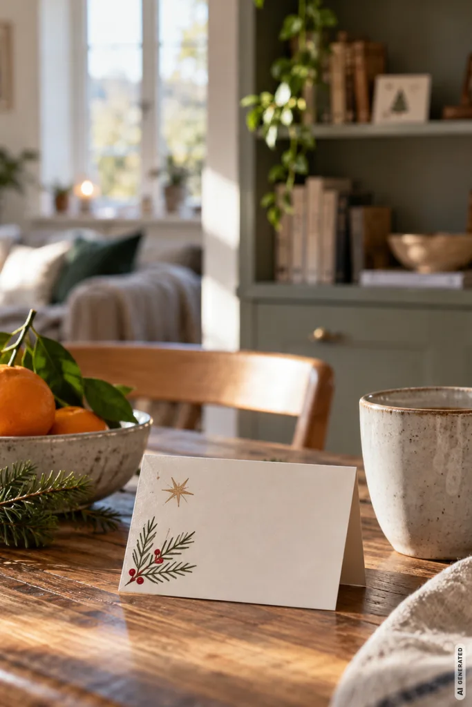 Adventskalender ohne Geschenke mit persönlichen Überraschungen und versteckter Hinweiskarte auf dem Esstisch.